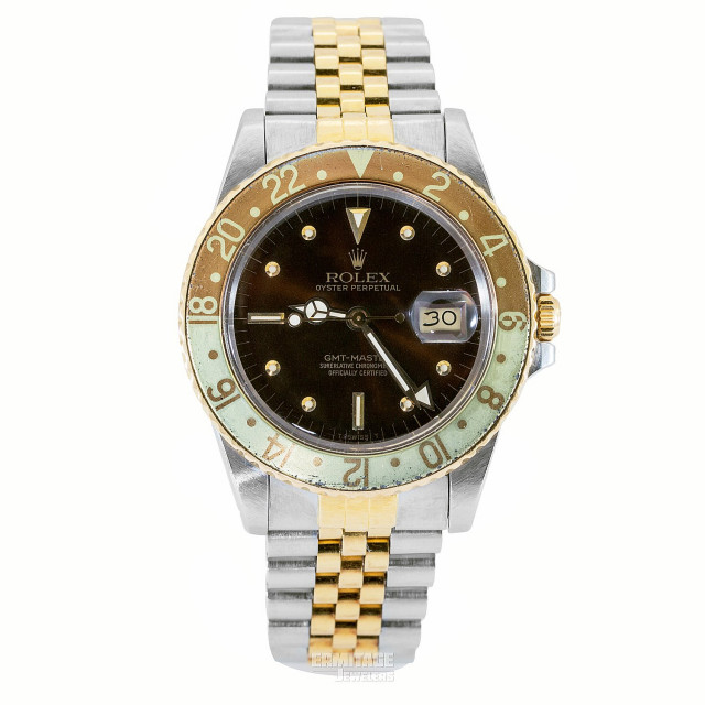 Pre-Owned Rolex GMT-Master II 16753 Stainless Steel, 18kt Yellow Gold & Stainless Steel 40 mm Luminous Dots & Index On Gold